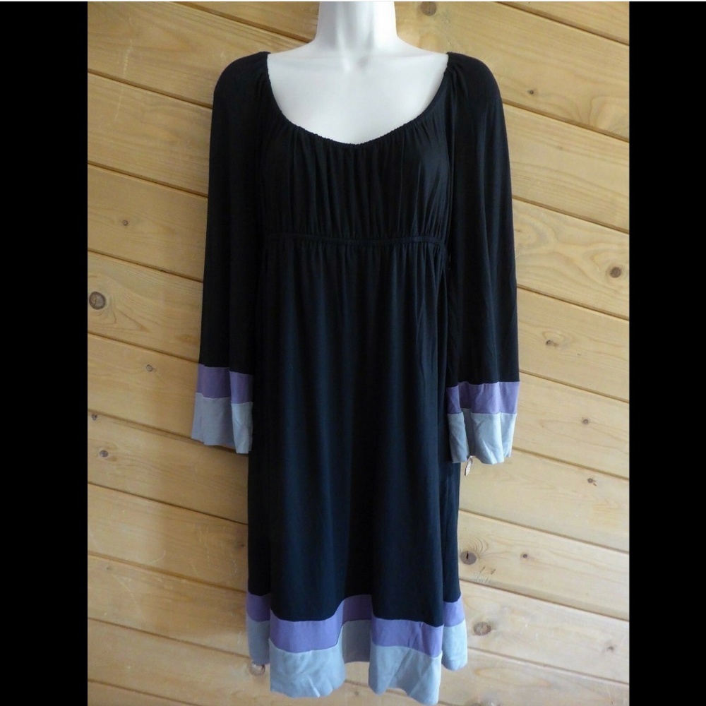 Ella Moss Cross Strap Elastic Waist Dress Bell Sleeve Relax Fit Colorblock